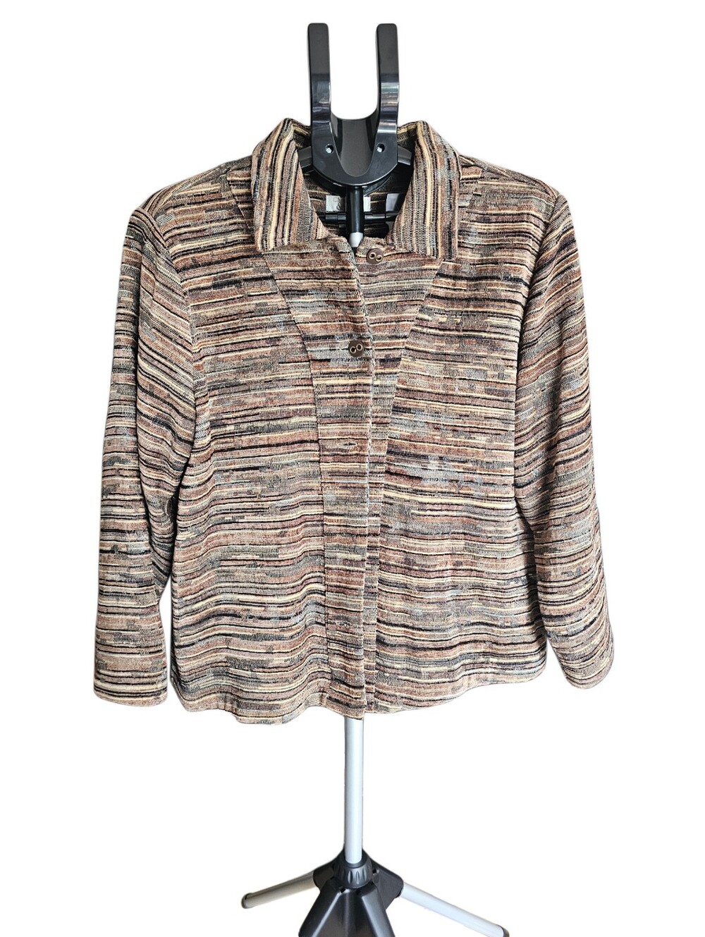 Christopher & Banks Multicolor Striped Button-Front Jacket - Brown, Tan & Cream